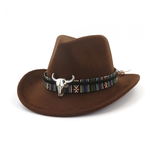 Sombrero de moda para hombre y mujer, sombrero de Cowboy del oeste con Banda de cabeza de vaca, ala ancha, Jazz Pop, talla 56-58CM ► Foto 1/6