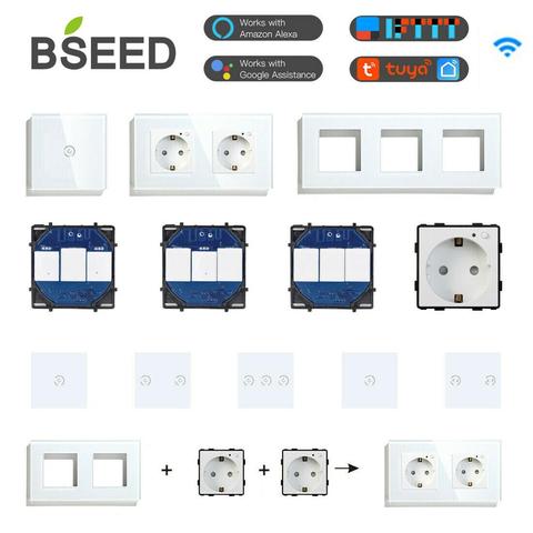 BSEED-interruptores de luz de pared con WIFI, piezas de Panel de vidrio, interruptores táctiles inteligentes blancos, piezas de función de toma de corriente de la UE ► Foto 1/6