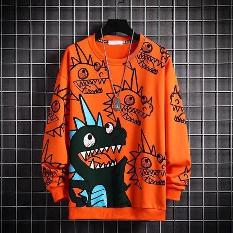 Sudadera dinosaurio Casual de dibujos animados, ropa de calle, sudadera holgada de otoño, Sudadera con capucha Harajuku de Japón, Tops geniales para hombre ► Foto 1/6