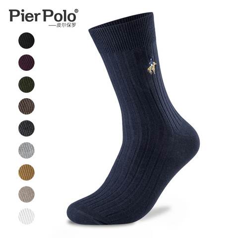 Muelle de POLO de alta calidad calcetines nuevos 100% de algodón de los hombres de negocios Casual de algodón calcetines de Color sólido bordado Otoño Invierno calcetines de los hombres ► Foto 1/6