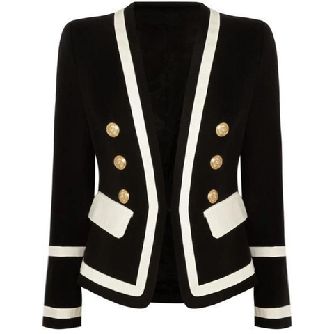 HIGH STREET-Chaqueta de diseñador de moda para mujer, Color clásico negro y blanco, bloque de Metal, chaqueta de botones, ropa exterior, novedad de 2022 ► Foto 1/6