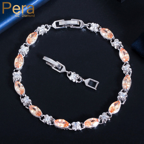 Pera-Pulseras de circonia cúbica con flores conectadas para mujer, brazalete elegante con corte de marquesa de champán, Circonia cúbica, Color plata, joyería de fiesta B181 ► Foto 1/6