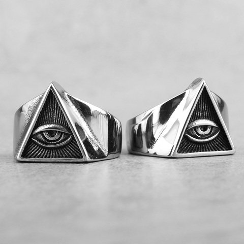 Masón Illuminati triángulo masónico de acero inoxidable para hombre anillos Punk para hombre novio joyas de motorista de la creatividad regalo venta al por mayor ► Foto 1/6