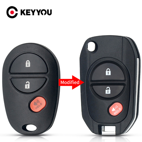 KEYYOU-carcasa de llave a distancia de coche, carcasa de repuesto modificada con tapa de 3 botones Fob TOY43 para Toyota Tacoma HIGHLANDER SEQUOIA Sienna, Tundra ► Foto 1/6