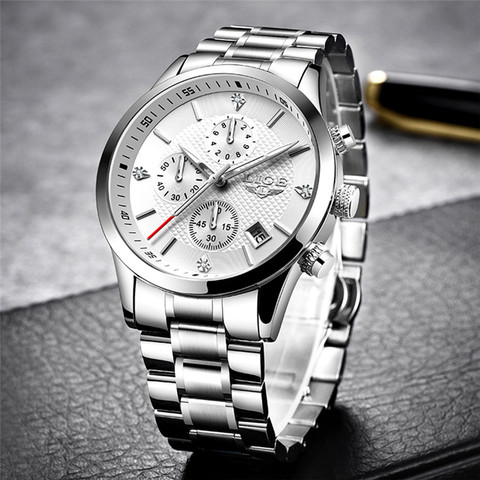 LIGE-reloj analógico de acero inoxidable para hombre, accesorio de pulsera de cuarzo resistente al agua con cronógrafo, complemento masculino deportivo de marca de lujo con diseño moderno, 2022 ► Foto 1/6