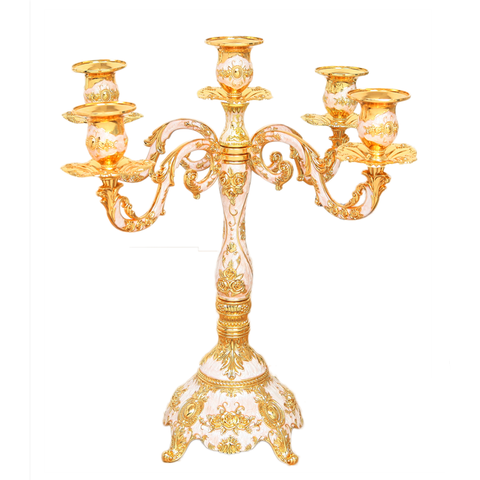 IMUWEN-portavelas chapado en oro de 5 brazos, candelabro de Metal romántico para eventos y de lujo de boda o decoración de fiesta, novedad ► Foto 1/6