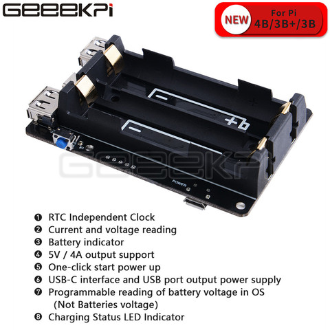 GeeekPi 18650 nuevo UPS con RTC y coulómetro Pro Extended dos puertos USB, dispositivo de suministro de energía para Raspberry Pi 4 B / 3B + / 3B ► Foto 1/6