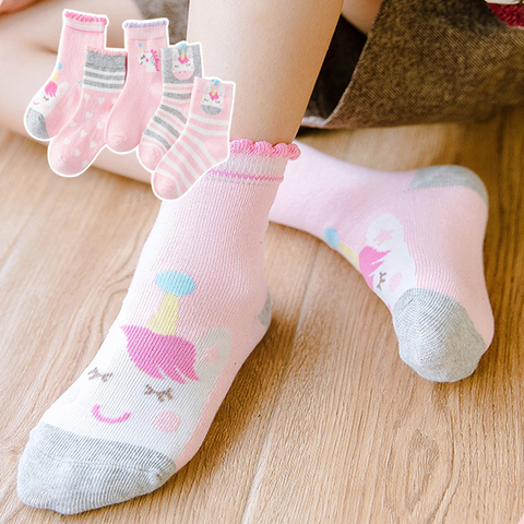 Calcetines de algodón suave para niños y niñas, calcetín cálido de moda con dibujos animados, para otoño e invierno, 5 par/lote ► Foto 1/6