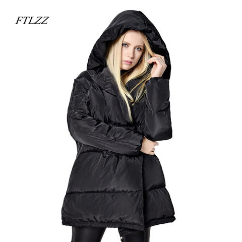 FTLZZ-Parkas de plumón de pato para mujer, abrigo holgado con capucha, grueso, chaqueta informal, abrigo cálido para nieve, color rosa y negro, Invierno 90% ► Foto 1/6