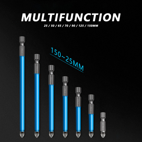 7 uds destornillador Bits 25/50/65/70/90/125/150mm PH2 Anti-slip Bits magnéticos 1/4 vástago hexagonal adapta a la mano taladro eléctrico conductor herramientas ► Foto 1/6