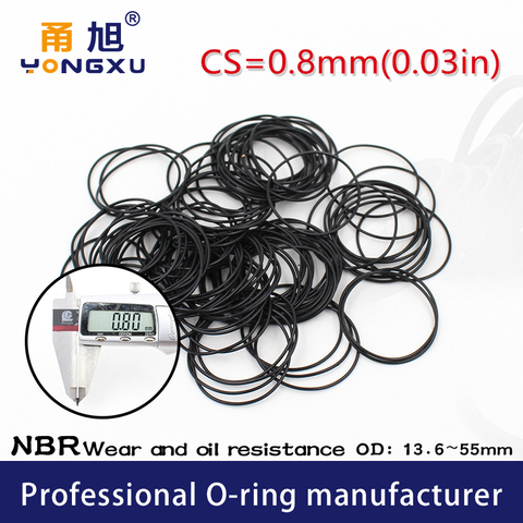 Goma de nitrilo 10 unids/lote negro NBR CS 0,8mm espesor OD13.6/18/22.3/25/30.6/32.8/42/47/55*0,8mm junta de ORing reloj impermeable ► Foto 1/6