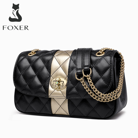 FOXER-Bolso de hombro de cuero con correa de cadena para mujer, bandolera femenina con solapa de enrejado de diamante, alta calidad, regalo para San Valentín ► Foto 1/6