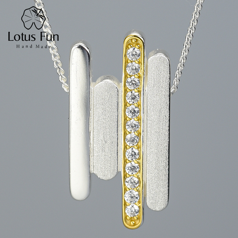 Lotus Fun de Plata de Ley 925 auténtica hecho a mano, joyería fina, colgante minimalista creativo de líneas paralelas sin collar para mujer ► Foto 1/6