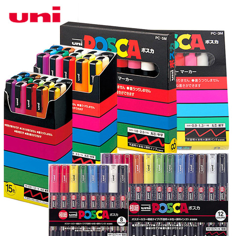 UNI POSCA marcador pluma PC-1M PC-3M PC-5M conjunto POP poster publicidad pluma de pintura cabeza arte marcador ► Foto 1/6