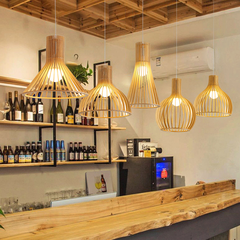 Lámpara colgante de madera negra Sam, lámpara colgante de estilo chino moderno, luz para restaurante, decoración para sala de estar, iluminación ecológica ► Foto 1/6