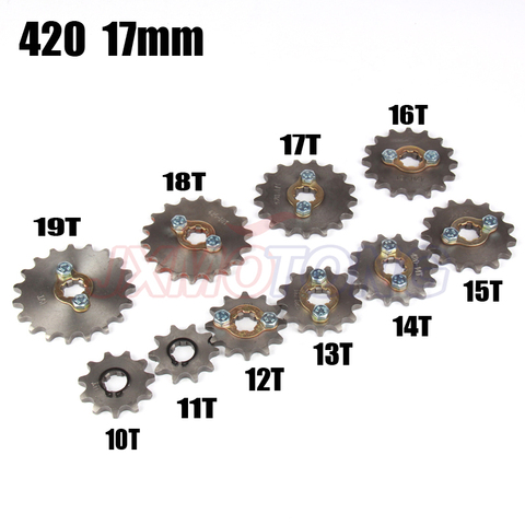 Piñones delanteros del motor para motocicleta, ciclomotor de 10-19, 10T, 11T, 19 dientes, 17mm, 50cc, 70cc, 90cc, 110cc, ATV, Quad Go Kart, 420 ► Foto 1/6