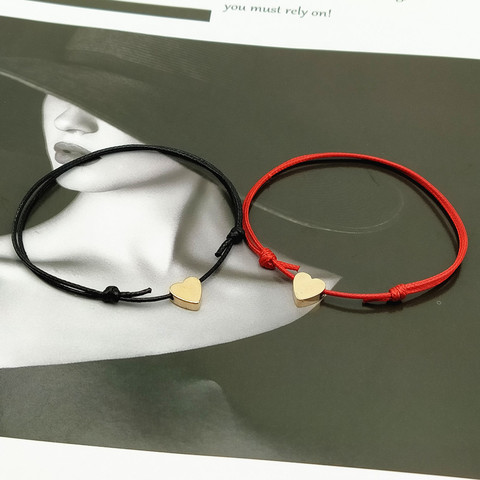 Lote de 2 unidades de pulsera de la suerte con pequeño corazón de amor, pulsera de cuerda de Color rojo, negro y blanco, par de pulseras ajustables de moda al por mayor ► Foto 1/6