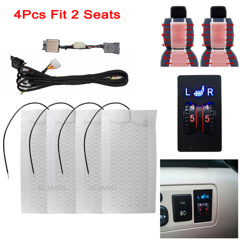 Calefacción para asientos de coche, calentador Universal de fibra de carbono de 12V, almohadillas de calor, 2 Dial, 5 niveles, interruptor, fundas de asiento calentador de invierno ► Foto 1/6