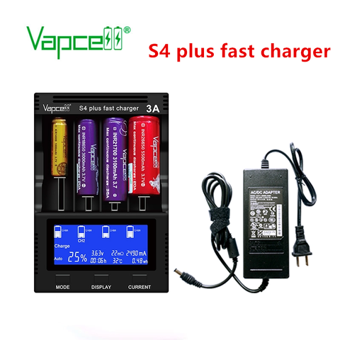 Vapcell-cargador rápido de batería S4 plus, 4 ranuras, descargador 12a en total, prueba de capacidad, enchufe EU/US/UK/EU ► Foto 1/6