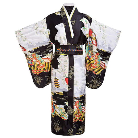 Yukata tradicional japonesa para mujer joven, Kimono de satén, bata de baño Vintage, ropa de actuación, vestido estampado Onesize ► Foto 1/6