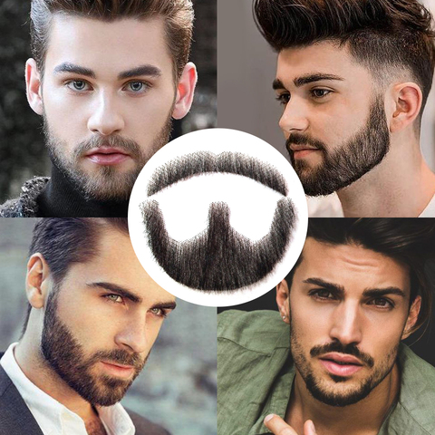 Barato barba falsa de encaje suizo barba falsa y bigote Real hecho a mano luz barba para los hombres Invisible barbas ► Foto 1/6