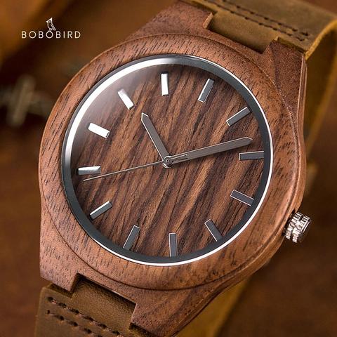 BOBO BIRD-Reloj de pulsera de madera de nogal para hombre y mujer, cronógrafo de cuarzo personalizado, regalo de aniversario ► Foto 1/6