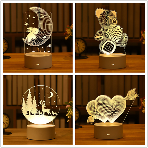 Lámpara 3D de amor, luz nocturna LED acrílica, regalo de San Valentín, decoración de boda, fiesta de cumpleaños para niños, decoración de Pascua de conejo ► Foto 1/6