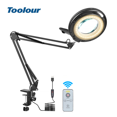 Toolour-Luz LED con mando a distancia inalámbrico, lámpara de mesa con lupa plegable 5X, para lectura, manualidades, Hobby, bricolaje, herramienta de iluminación de soldadura ► Foto 1/6