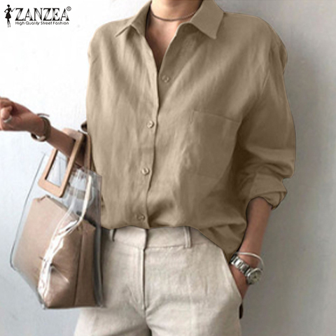 ZANZEA-Blusa informal holgado de talla grande con manga larga para primavera y otoño, camisa de negocios con cuello para mujer, con botones, talla grande 5XL ► Foto 1/6