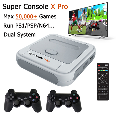 Super consolas X Pro para PS1 N64, más de 50 emuladores integrados, 50.000 juegos con sistema Dual y control remoto ► Foto 1/6