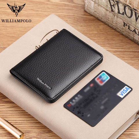 WILLIAMPOLO tarjetero Mini cartera para hombre cuero genuino de viaje Delgado marca de lujo tarjetero carteras finas 2022 nueva moda ► Foto 1/6