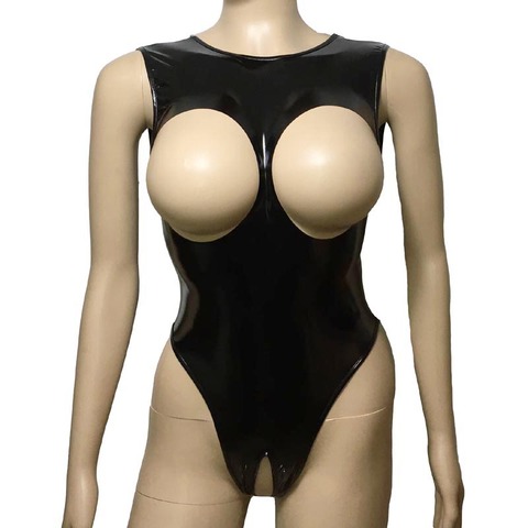 Lencería Sexy para mujer, Top brillante de cuero PU con pecho abierto, mono de entrepierna abierta, Catsuit, leotardo, ropa interior erótica ► Foto 1/6