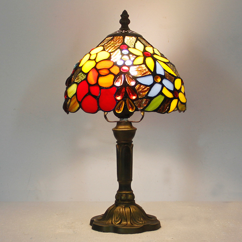 Vintage Retro vitral lámpara de mesa 110V 220V Rosa flor diseño creativo arte Tiffany decoración de la luz del dormitorio con enchufe ► Foto 1/1