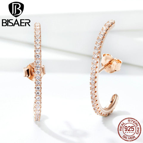 BISAER 100% Plata de Ley 925 pendientes geométricos simples para las mujeres T barra línea mujeres pendientes plata joyería ECE548 ► Foto 1/6