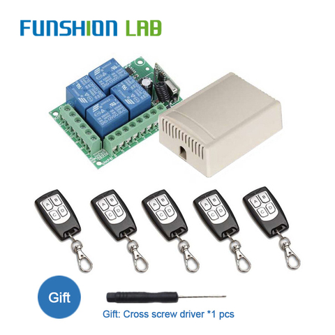 FUNSHION-Interruptor de Control remoto inalámbrico Universal, 433 Mhz, DC12V, 4 canales, módulo receptor de relé de RF + mando a distancia RF 433 Mhz, transmisor Diy ► Foto 1/6