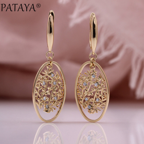 PATAYA-pendientes largos de circón Natural para mujer, nuevo seguro, pendientes ovalados inusuales, oro rosa 585, joyería de lujo única ► Foto 1/6