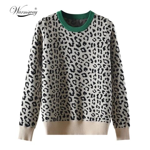 Suéteres de punto de leopardo para mujer, jerseys de manga larga con cuello redondo de Color contrastante, C-429 de otoño e invierno ► Foto 1/6