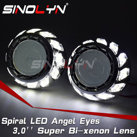 Sinolyn-faros de Ojos de Ángel para coche, lentes H4 H7, proyector Bixenón HID 3,0, Super lente, Halos en espiral, accesorios de luces ► Foto 1/6