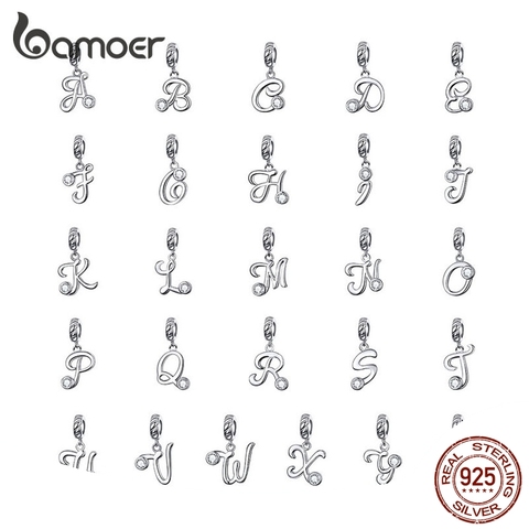 BAMOER-Colgante con 26 letras del alfabeto para mujer, de Plata de Ley 925, colgante con diseño de idioma escrito a mano para pulseras y collar SCC1183 ► Foto 1/6