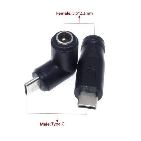 Adaptador de conector de alimentación CC a macho tipo C, 5,5x2,1mm, 5,5x2,1mm, conector hembra a USB 3,1 tipo c, 90 / 180 grados ► Foto 1/6