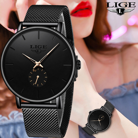 LIGE-Reloj de pulsera de cuarzo para mujer, accesorio de marca superior de lujo, informal, a la moda, resistente al agua, con correa de malla ► Foto 1/6