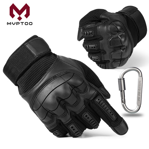 Guantes de cuero de la motocicleta de la PU de la pantalla táctil de la motocicleta Motocross Moto ciclismo duro equipo de protección de los nudillos guante de dedo completo hombres ► Foto 1/6