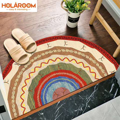 Felpudo semicircular geométrico bohemio, alfombras lavables antideslizantes para dormitorio, puerta de baño o cocina, esteras estampadas ► Foto 1/6