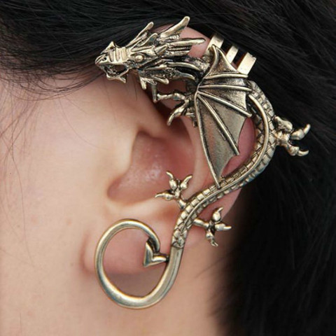 Pendientes de Metal con forma de dragón para hombre y mujer, aretes, estilo Punk, Hip Hop, negro, sin joyas de moda para perforar, 1 Uds. ► Foto 1/6