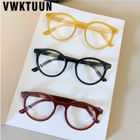 VWKTUUN-Montura de gafas redondas Vintage para mujer, monturas para gafas de Color caramelo, lentes transparentes para miopía, gafas de ordenador ► Foto 1/6