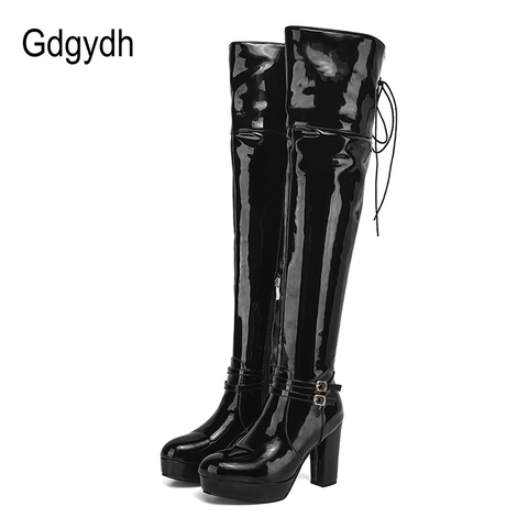 Gdgydh-Botas altas sexys de charol para mujer, botas por encima de la rodilla, tacón alto, plataforma, cremallera lateral, cómodas, para invierno ► Foto 1/6