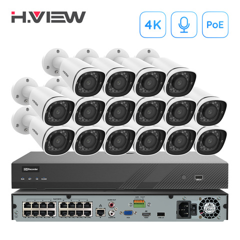 H.View-sistema de seguridad para cámara Cctv, 16 canales, 4K, Ultra Hd, Kit de videovigilancia de 8Mp, H.265, grabación de Audio para exteriores, conjunto de cámara Ip Poe Nvr ► Foto 1/6