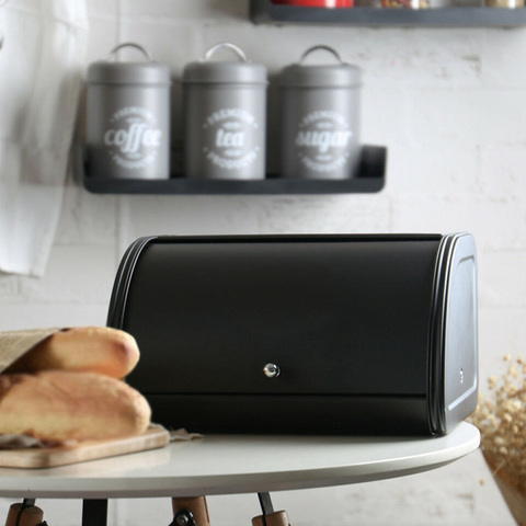 Caja de Metal para pan, contenedor de cocina, con tapa de rollo, caja de almacenamiento de menaje de Hogard ► Foto 1/6