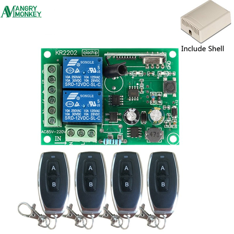 Interruptor de Control remoto inalámbrico Universal de 433 Mhz AC 250V 110V 220V 2CH módulo receptor de relé y 4 piezas 433 Mhz RF control remoto ► Foto 1/6