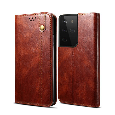 Funda de libro magnética con textura de cuero para Samsung S21 5G, funda de lujo, protección 360 para Samsung Galaxy S21 Ultra, S 21 Plus ► Foto 1/6